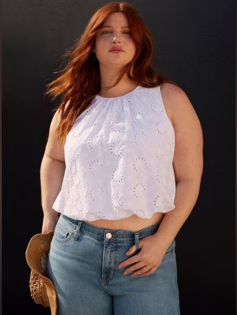 Torrid Festi New White Eyelet Bubble Hem Tank Top Size 1
